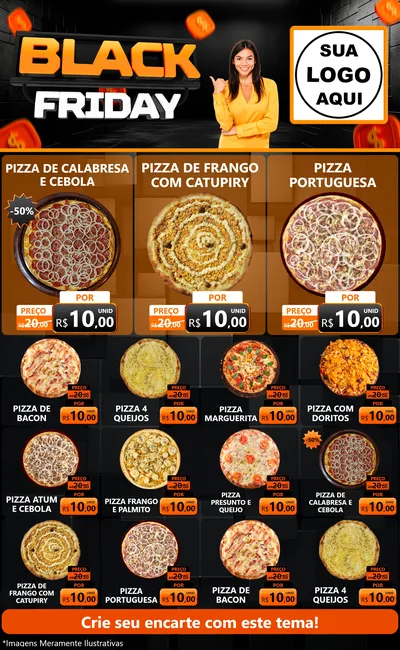 Modelo de Encarte para Encarte Grande com o tema Black Friday para Pizzaria