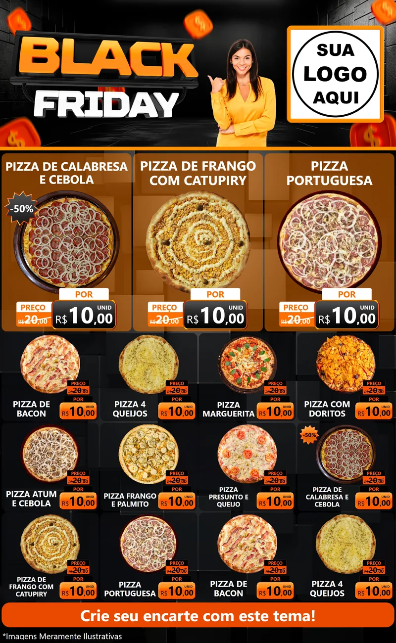 Modelo de Encarte para Encarte Grande com o tema Black Friday para Pizzaria
