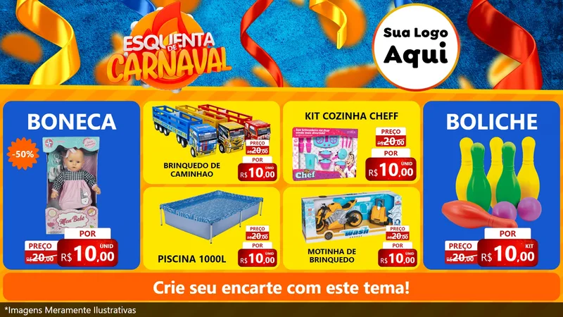 Modelo de TV para TV Horizontal com o tema Esquenta de Carnaval para Brinquedos