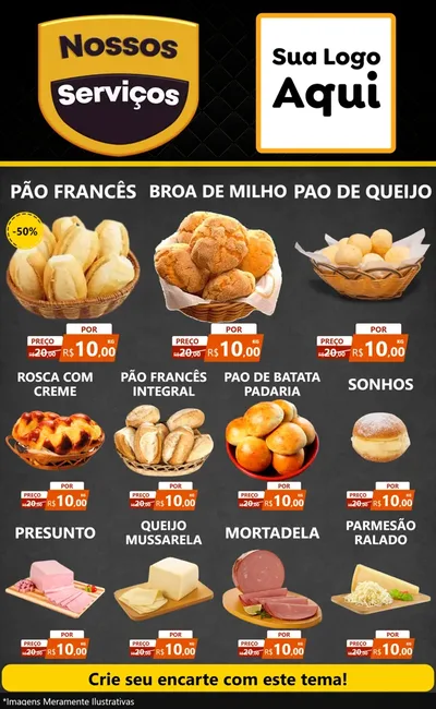 Modelo de Encarte para Encarte Grande com o tema Nossos Serviços para Padaria
