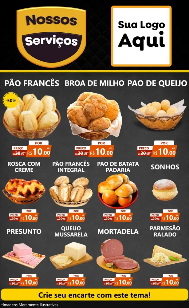 Modelo de Encarte para Encarte Grande com o tema Nossos Serviços para Padaria