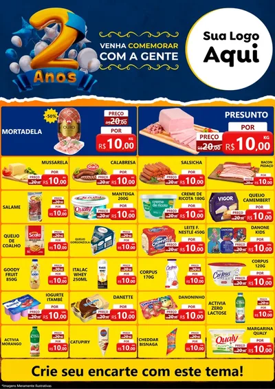 Modelo de Encarte para Encarte A4 Vertical com o tema Aniversário de 2 anos para Frios e Laticínios