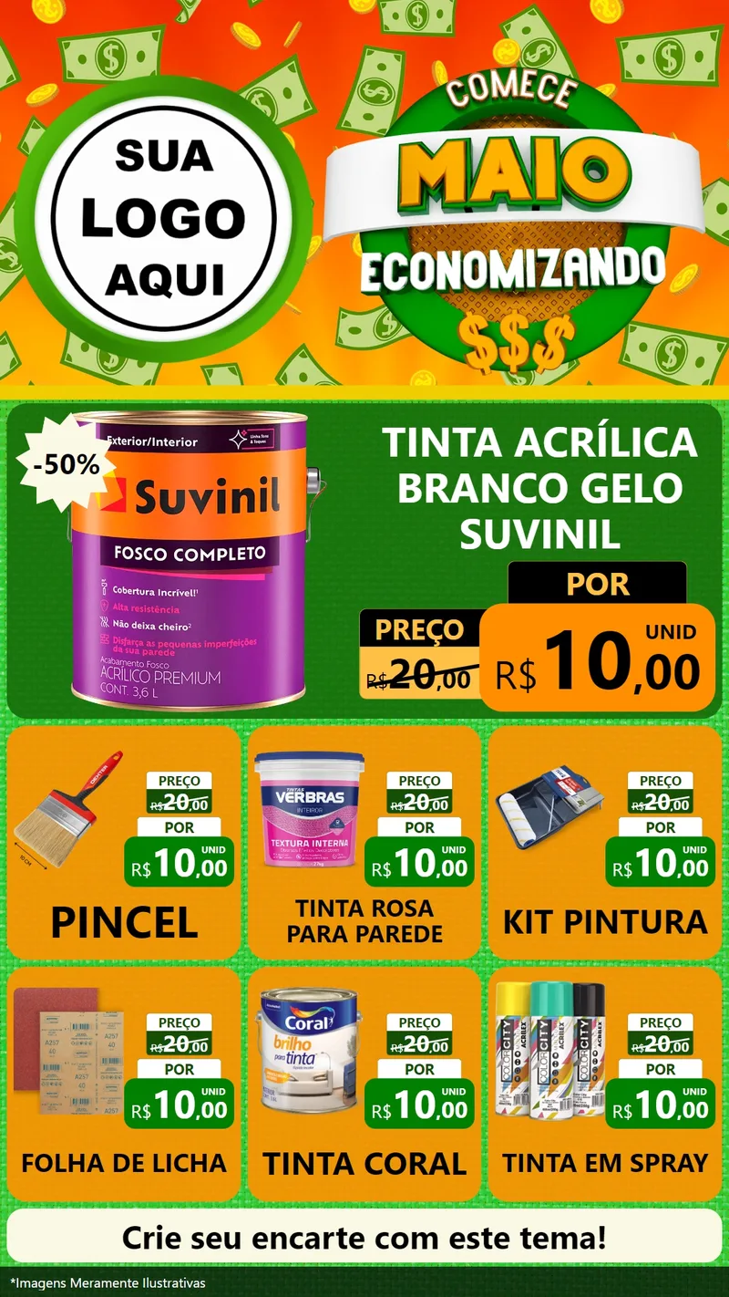 Modelo de Rede Social para Stories com o tema Comece Maio Economizando para Tintas e Ferramentas