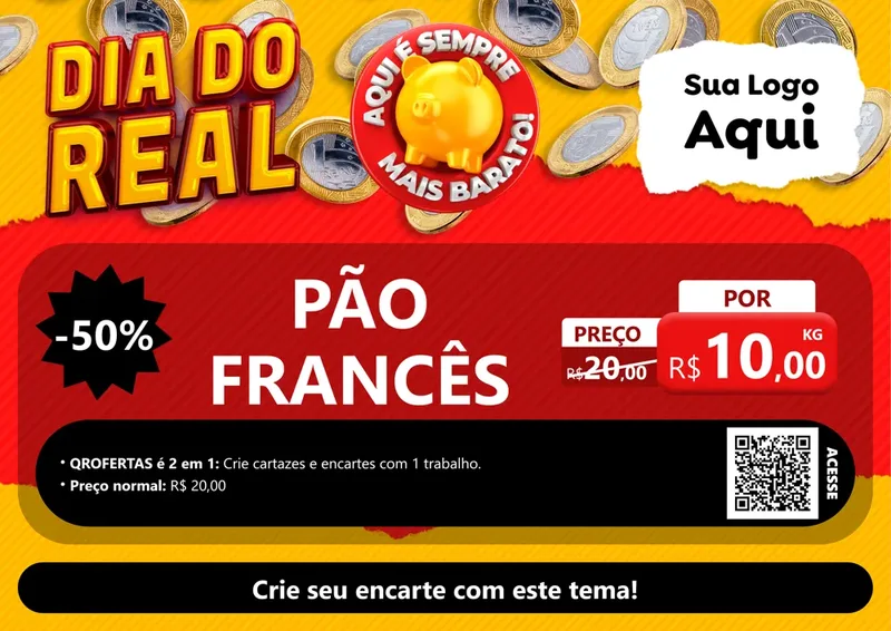 Modelo de Cartaz para Cartaz A4 Horizontal com o tema Dia Do Real para Padaria