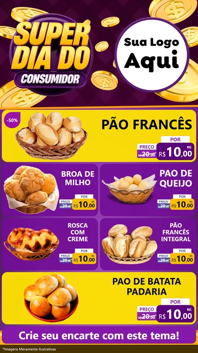 Modelo de TV para TV Vertical com o tema Super Dia do Consumidor para Padaria