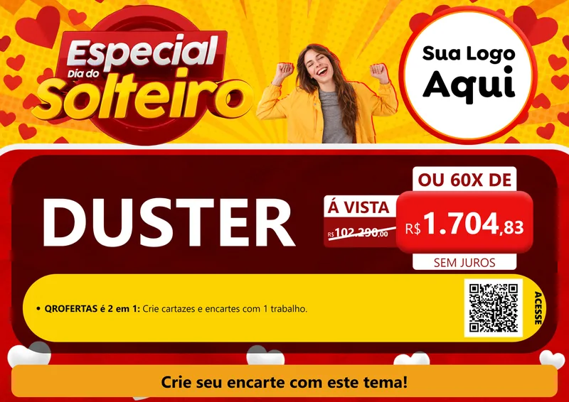 Modelo de Cartaz para Cartaz A4 Horizontal com o tema Especial Dia do Solteiro para Concessionaria de Carros