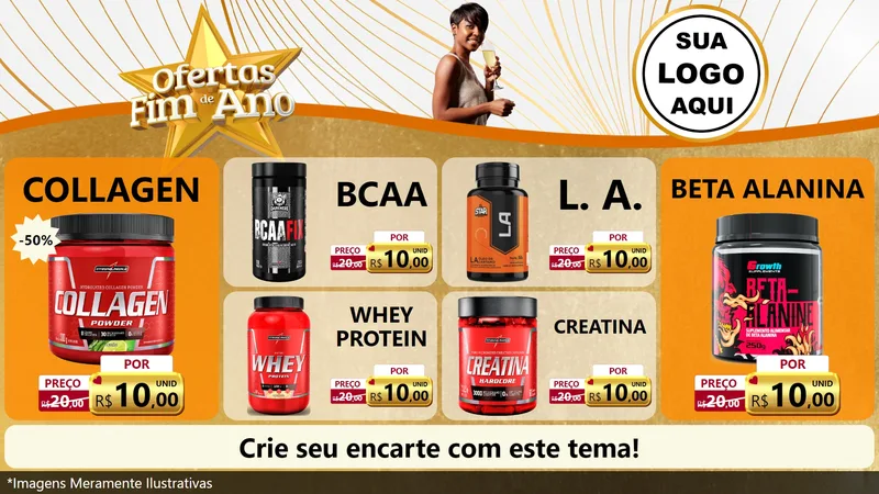 Modelo de TV para TV Horizontal com o tema Ofertas Fim de Ano para Suplementos alimentares