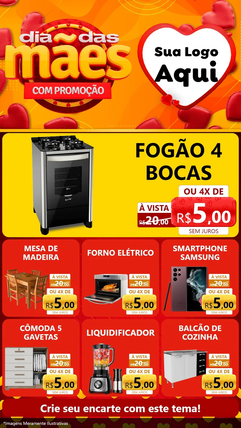 Modelo de Rede Social para Stories com o tema Dia das Mães com Promoção para Móveis e Eletro