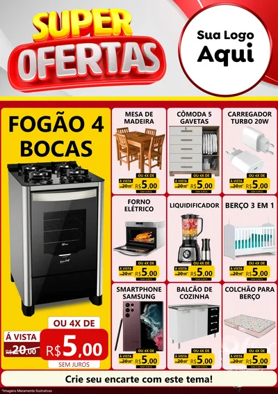 Modelo de Encarte para Encarte A4 Vertical com o tema Super Ofertas para Móveis e Eletro