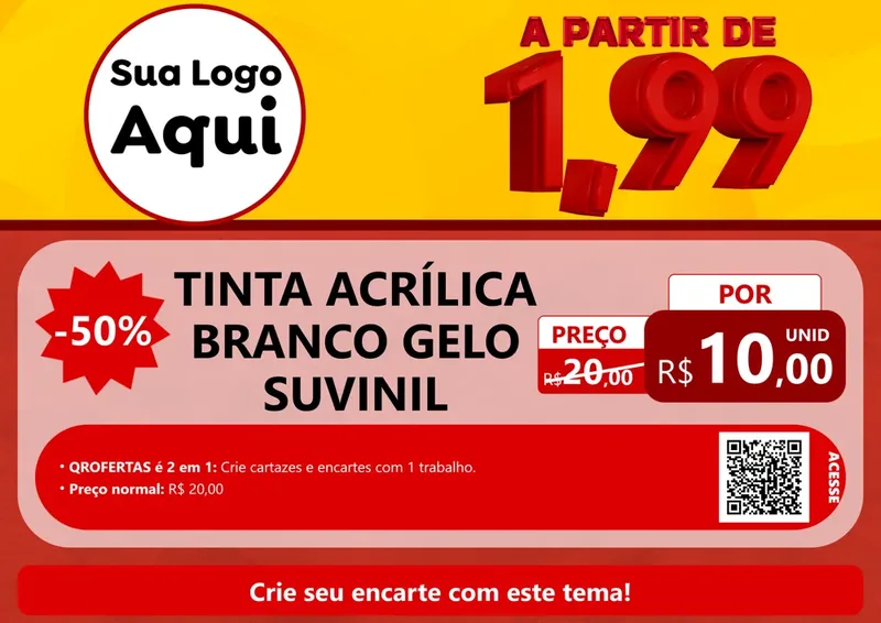 Modelo de Cartaz para Cartaz A4 Horizontal com o tema A Partir de Um e Noventa e Nove - 1,99 para Tintas e Ferramentas
