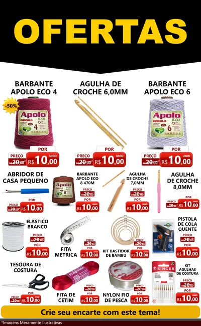 Modelo de Encarte para Encarte Grande com o tema Ofertas Preto e Vermelho Cartaz para Armarinho e Aviamentos
