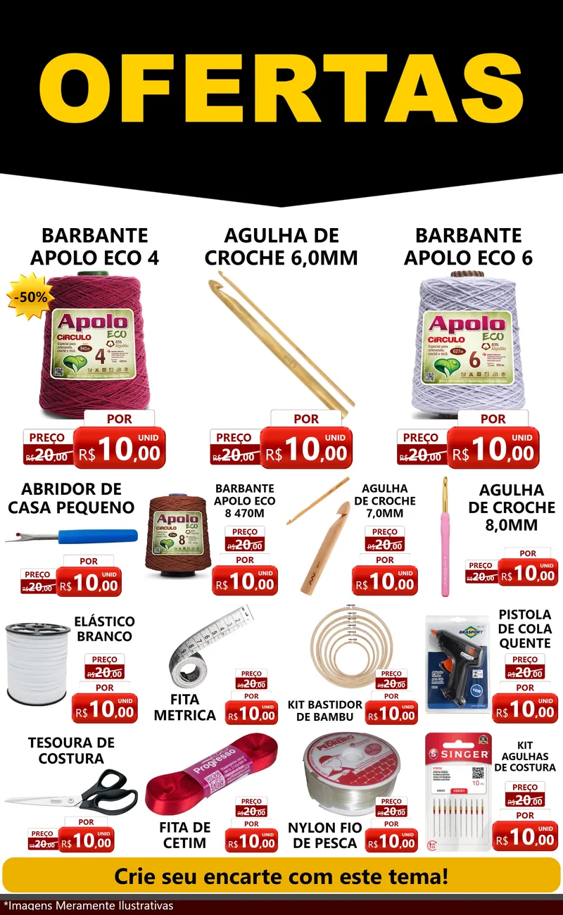 Modelo de Encarte para Encarte Grande com o tema Ofertas Preto e Vermelho Cartaz para Armarinho e Aviamentos