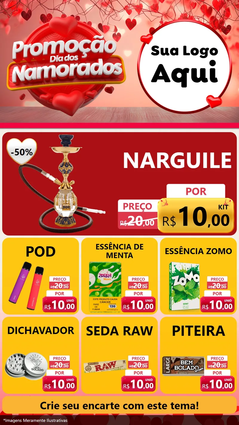 Modelo de Rede Social para Stories com o tema Promoção Dia dos Namorados para Tabacaria