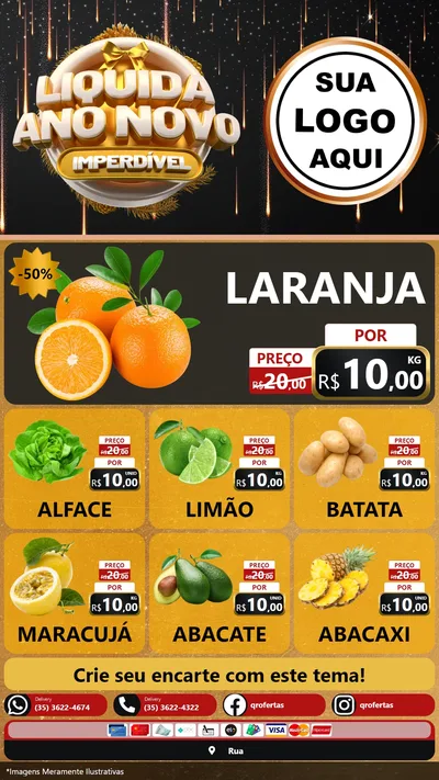 Modelo de Rede Social para Stories com o tema Liquida Ano Novo Imperdível para Hortifrúti