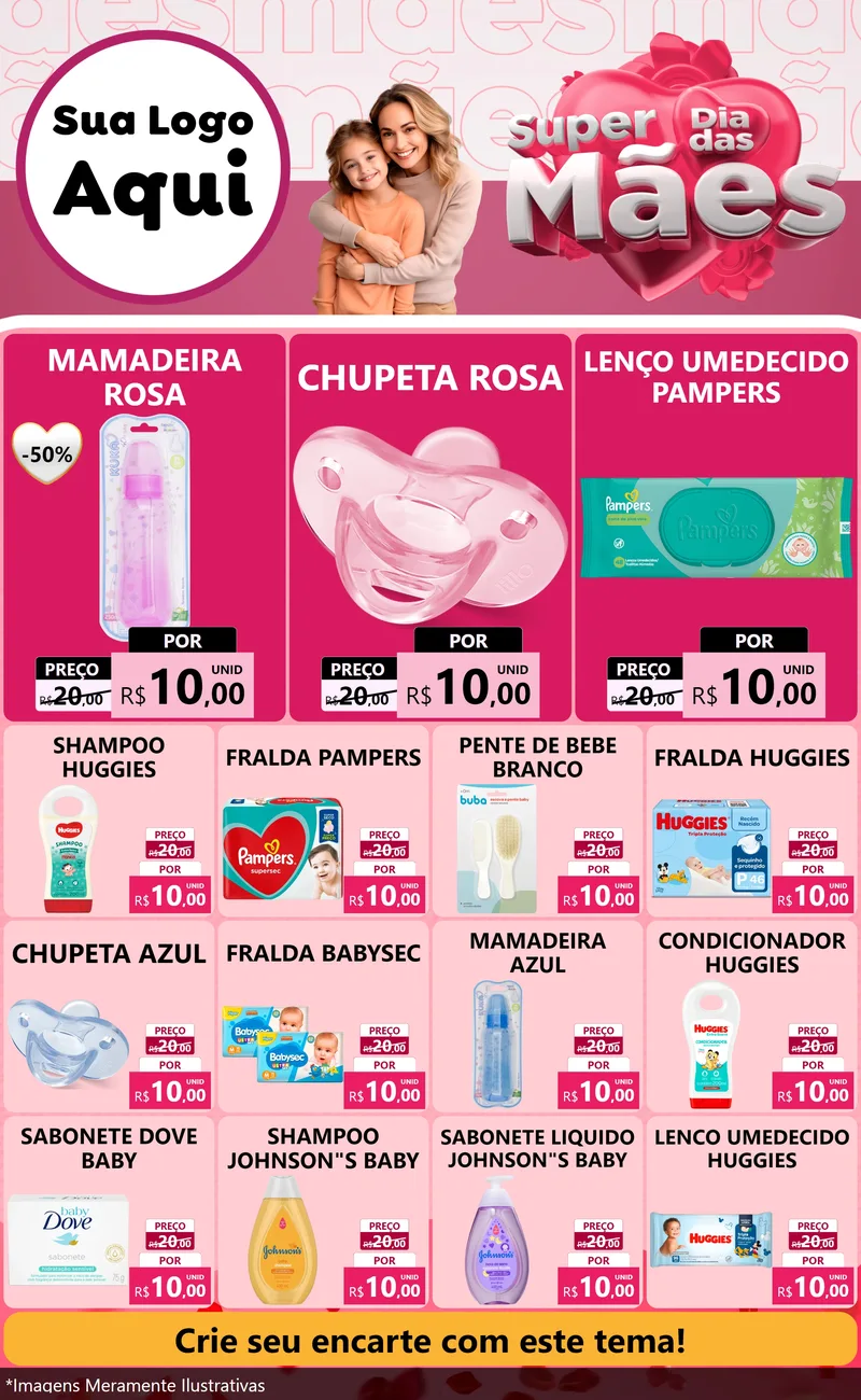 Modelo de Encarte para Encarte Grande com o tema Super Dia Das Mães para Bebês