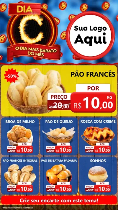 Modelo de Rede Social para Stories com o tema Dia C - O Dia Mais Barato Do Mês para Padaria
