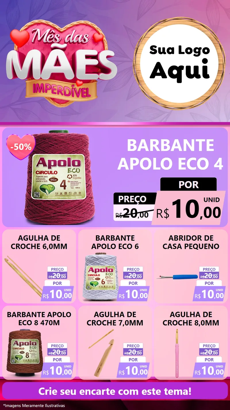 Modelo de Rede Social para Stories com o tema Mês das Mães Imperdível para Armarinho e Aviamentos