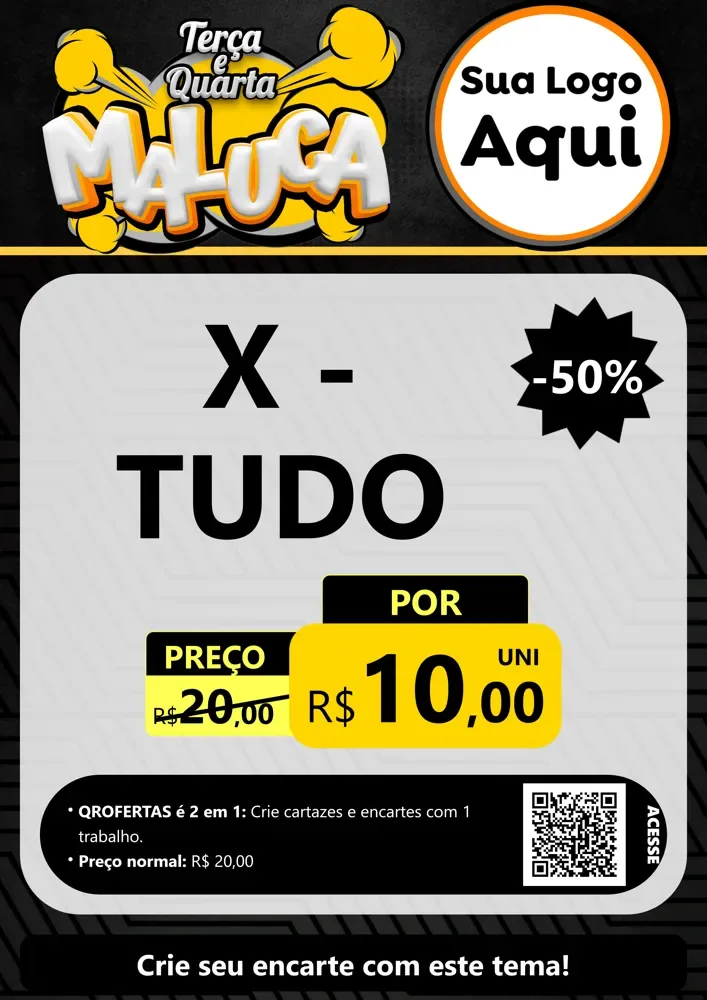 Modelo de Cartaz para Cartaz A4 Vertical com o tema Terça e Quarta Maluca para Hamburgueria