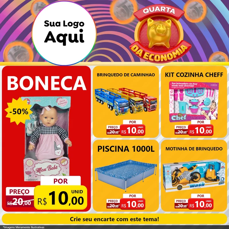 Modelo de Rede Social para Feed Facebook com o tema Quarta da Economia para Brinquedos
