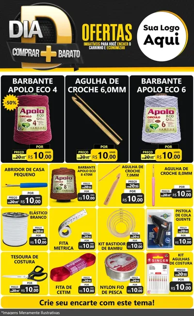 Modelo de Encarte para Encarte Grande com o tema Dia D Mais Economia para Armarinho e Aviamentos
