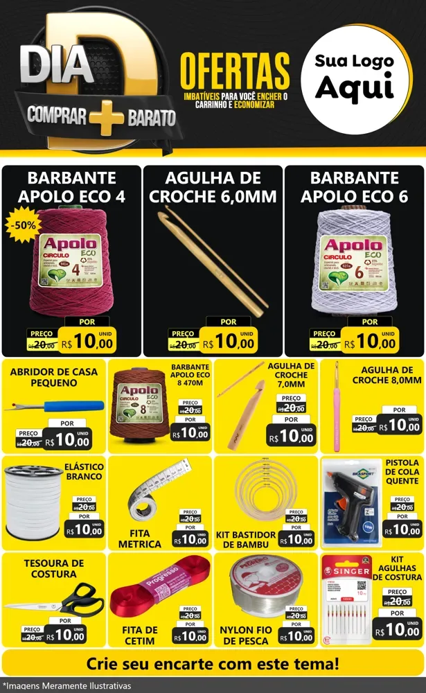 Modelo de Encarte para Encarte Grande com o tema Dia D Mais Economia para Armarinho e Aviamentos