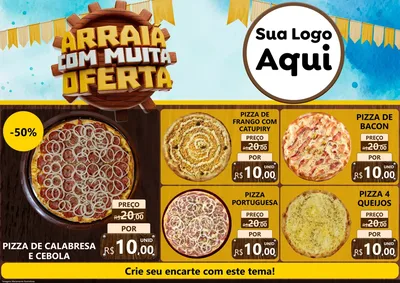 Modelo de Encarte para Encarte A4 Horizontal com o tema Ofertas de São João - Junina para Pizzaria