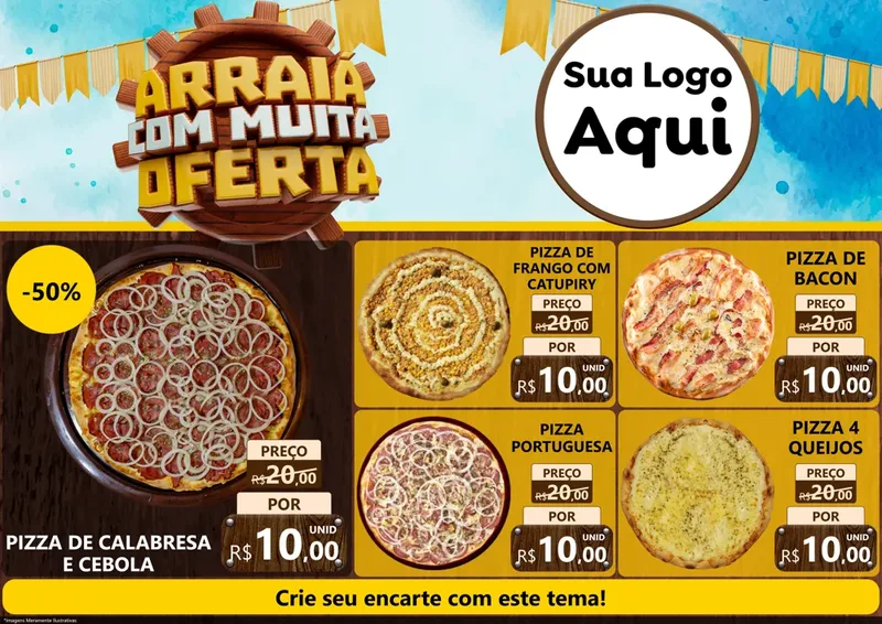 Modelo de Encarte para Encarte A4 Horizontal com o tema Ofertas de São João - Junina para Pizzaria