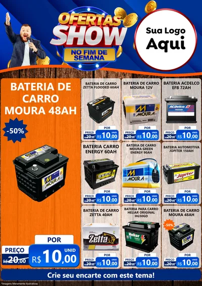 Modelo de Encarte para Encarte A4 Vertical com o tema Ofertas Show No Fim De Semana para Baterias Elétricas