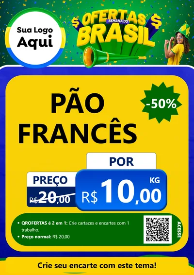 Modelo de Cartaz para Cartaz A4 Vertical com o tema Ofertas Semana do Brasil para Padaria
