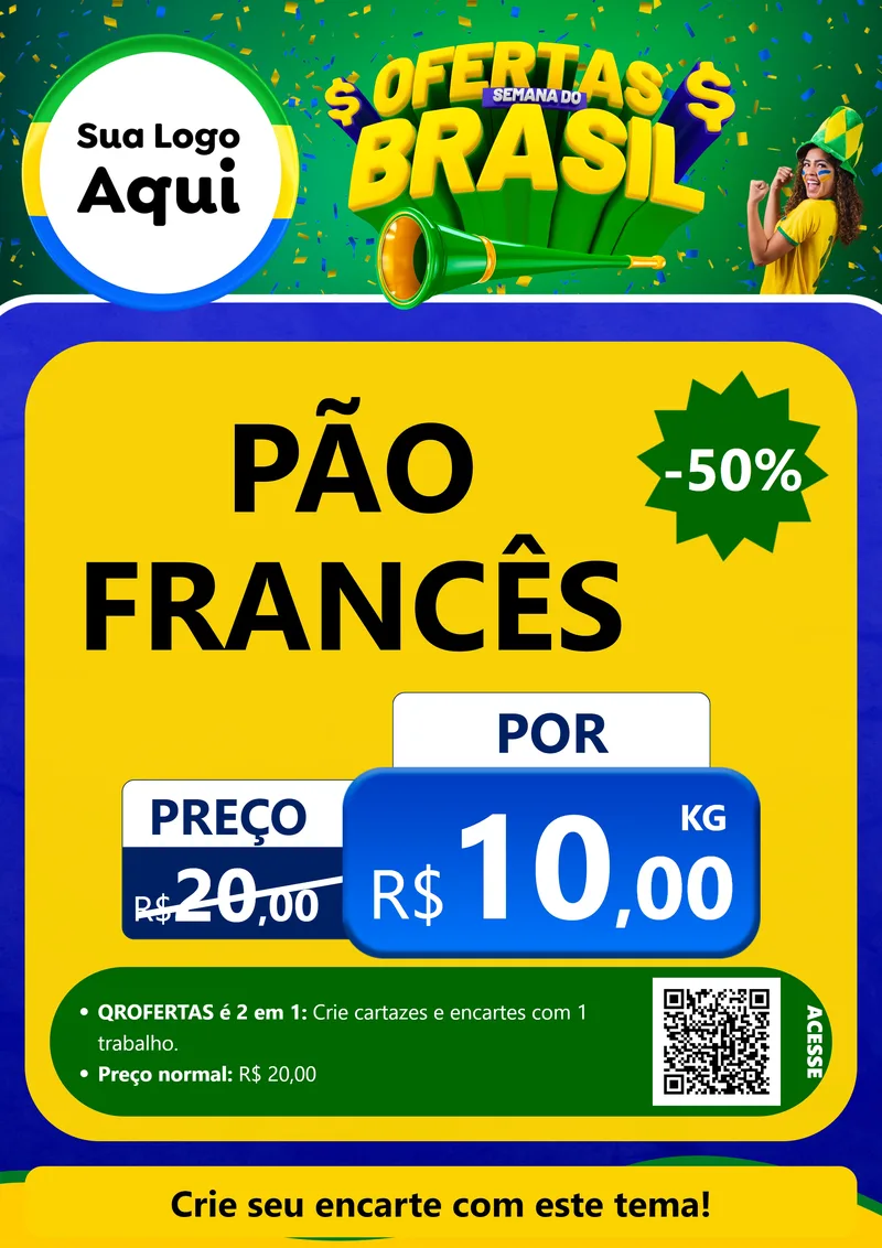 Modelo de Cartaz para Cartaz A4 Vertical com o tema Ofertas Semana do Brasil para Padaria