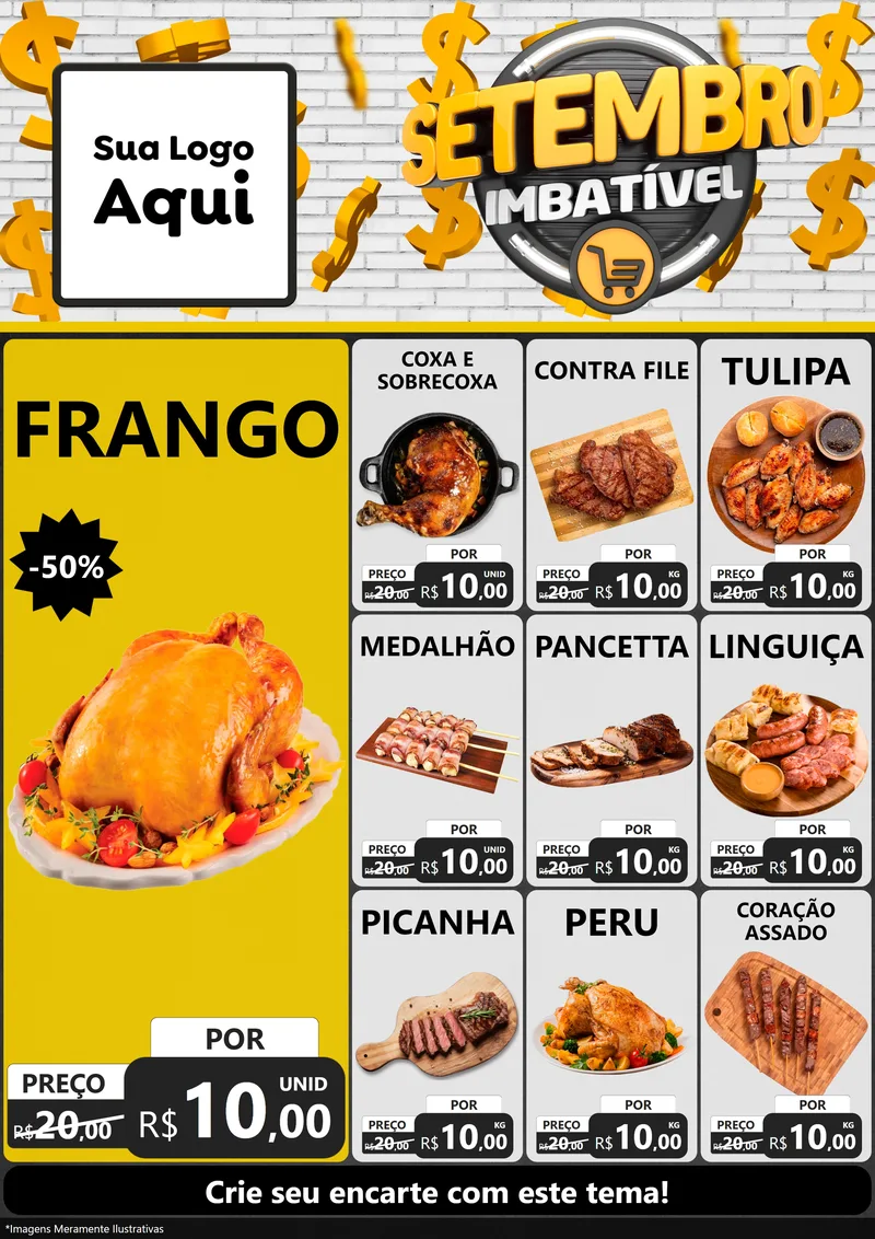 Modelo de Encarte para Encarte A4 Vertical com o tema Setembro Imbatível para Assados