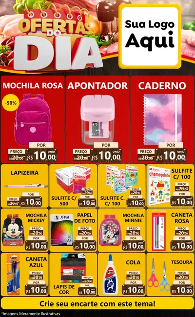 Modelo de Encarte para Encarte Grande com o tema Ofertas do Dia para Papelaria