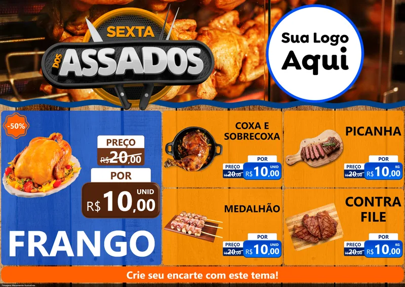 Modelo de Encarte para Encarte A4 Horizontal com o tema Sexta dos Assados para Assados