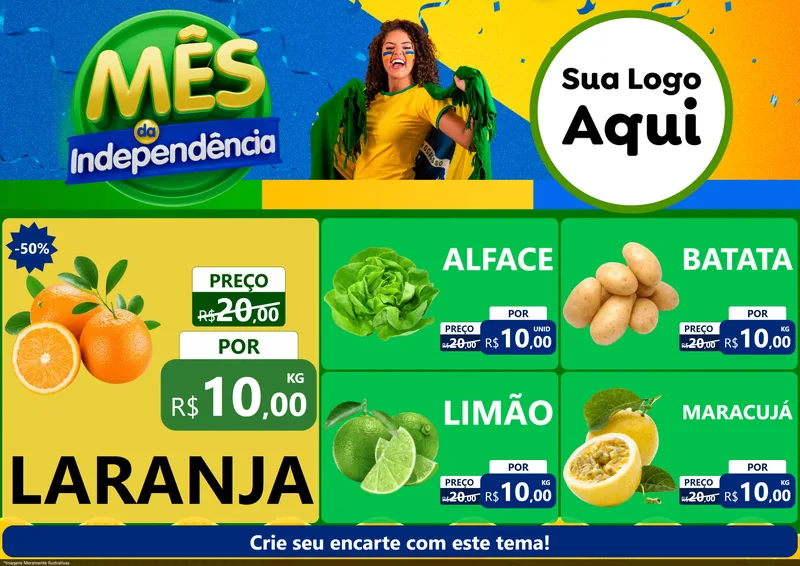 Modelo de Encarte para Encarte A4 Horizontal com o tema Mês da Independência para Hortifrúti