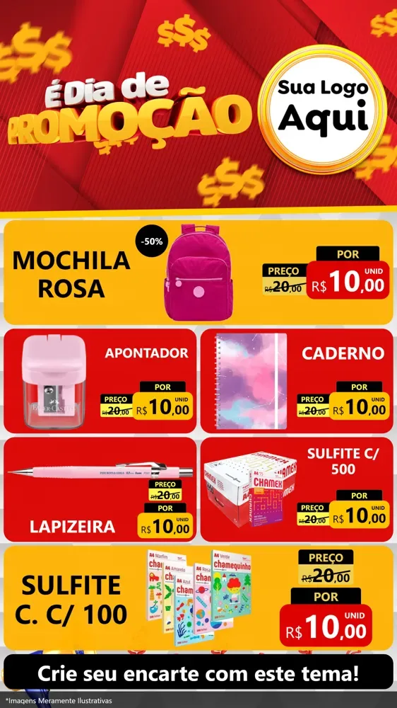 Modelo de TV para TV Vertical com o tema É Dia De Promoção para Papelaria