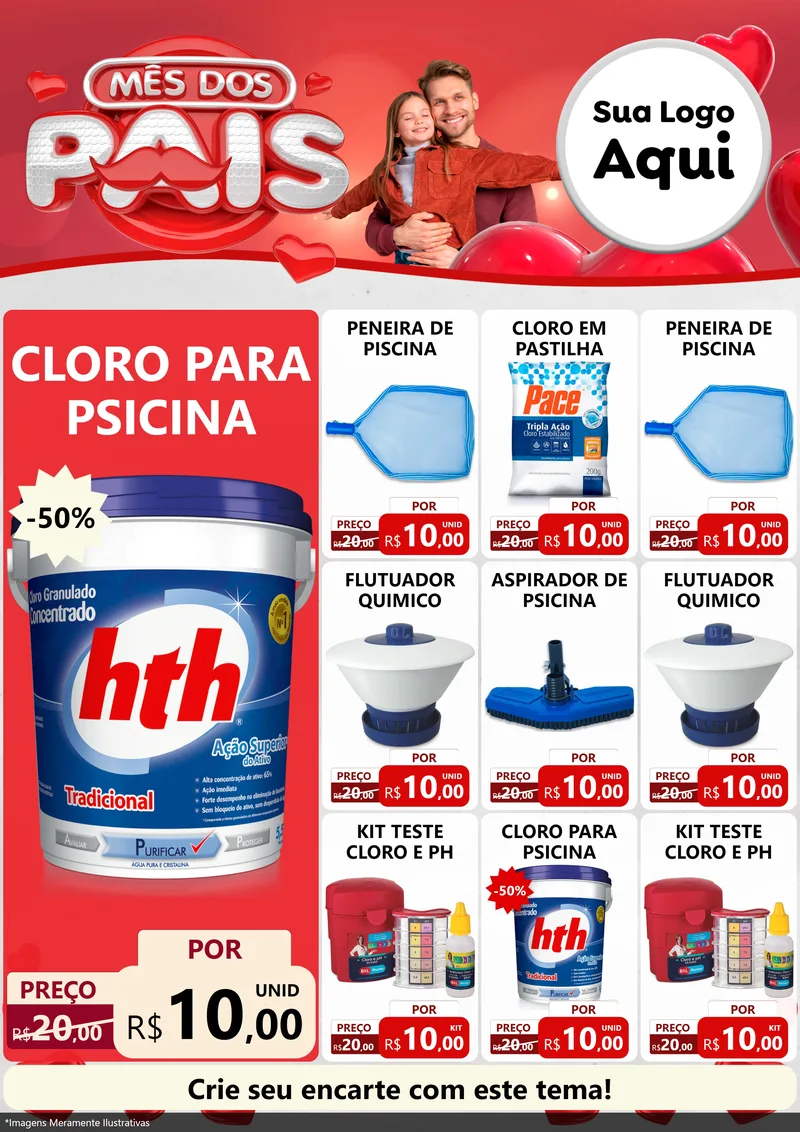 Modelo de Encarte para Encarte A4 Vertical com o tema Mês dos Pais para Produtos para Piscina