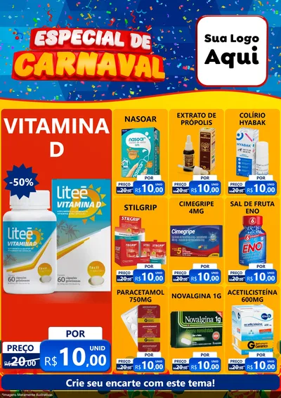 Modelo de Encarte para Encarte A4 Vertical com o tema Especial de Carnaval para Farmácia