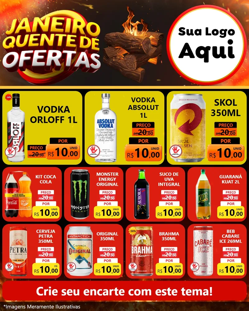 Modelo de Rede Social para Feed Instagram com o tema Janeiro Quente de Ofertas para Distribuidora de bebidas
