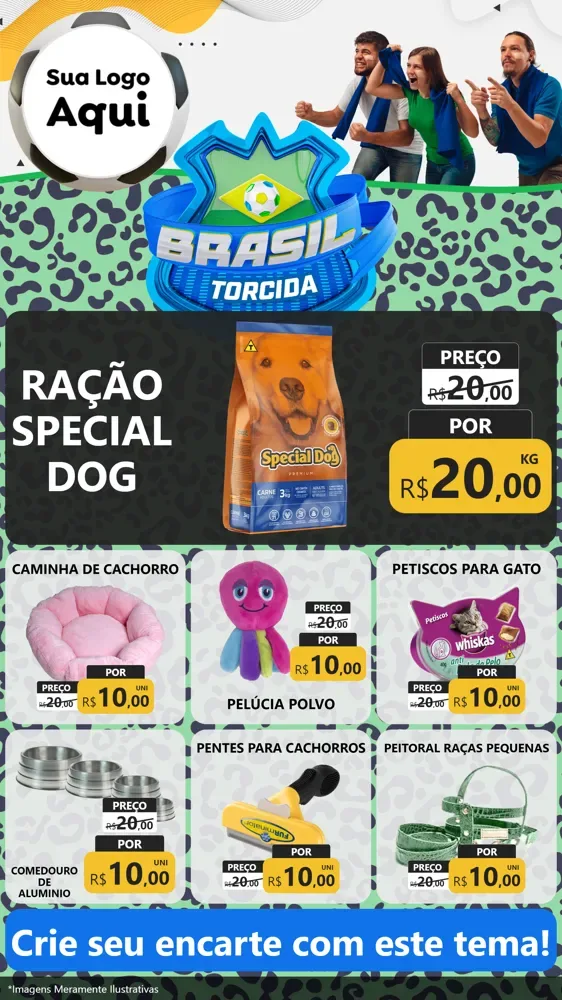 Modelo de Rede Social para Stories com o tema Brasil Torcida - Copa para Pet Shop