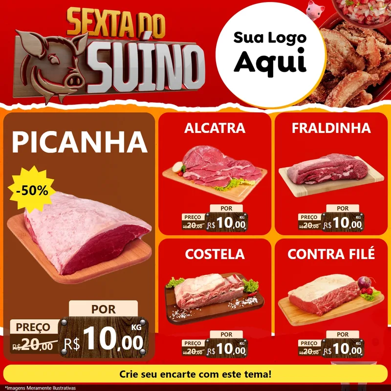 Modelo de Rede Social para Feed Facebook com o tema Sexta do Suíno para Açougue