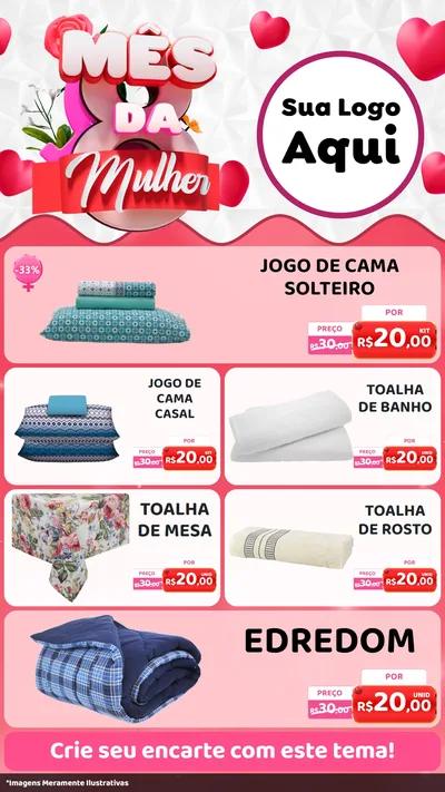 Modelo de TV para TV Vertical com o tema Mês da Mulher para Cama, Mesa e Banho