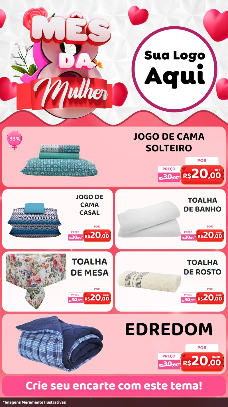 Modelo de TV para TV Vertical com o tema Mês da Mulher para Cama, Mesa e Banho