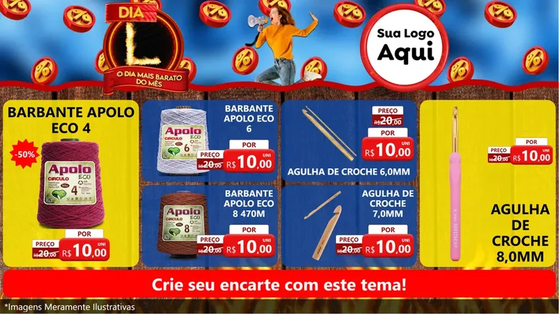 Modelo de TV para TV Horizontal com o tema Dia L - O Dia Mais Barato Do Mês para Armarinho e Aviamentos