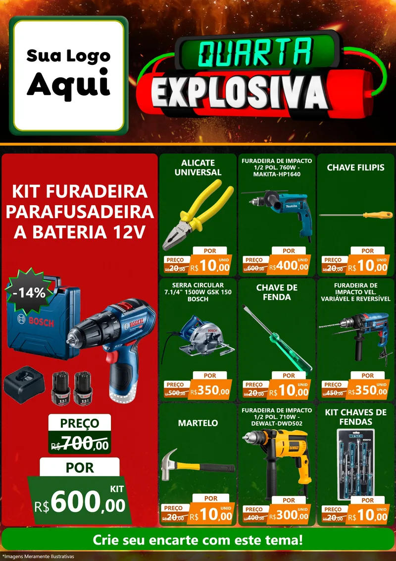 Modelo de Encarte para Encarte A4 Vertical com o tema Quarta Explosiva para Maquinas e Ferramentas