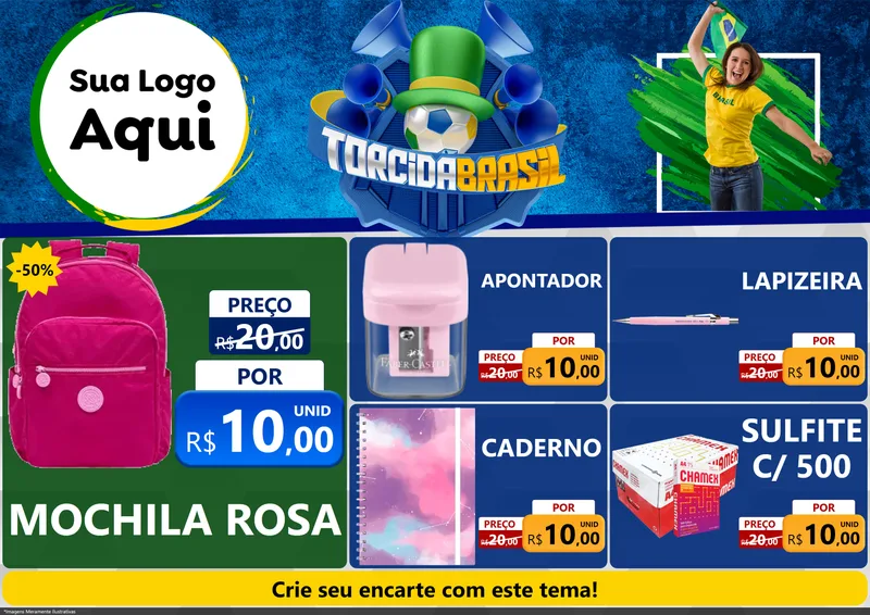 Modelo de Encarte para Encarte A4 Horizontal com o tema Torcida Brasil - Copa para Papelaria