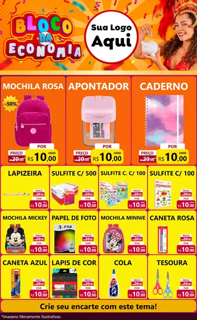 Modelo de Encarte para Encarte Grande com o tema Bloco da Economia para Papelaria
