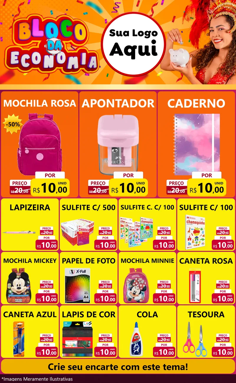 Modelo de Encarte para Encarte Grande com o tema Bloco da Economia para Papelaria