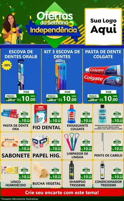 Modelo de Encarte para Encarte Grande com o tema Ofertas da Semana da Independência para Higiene Pessoal