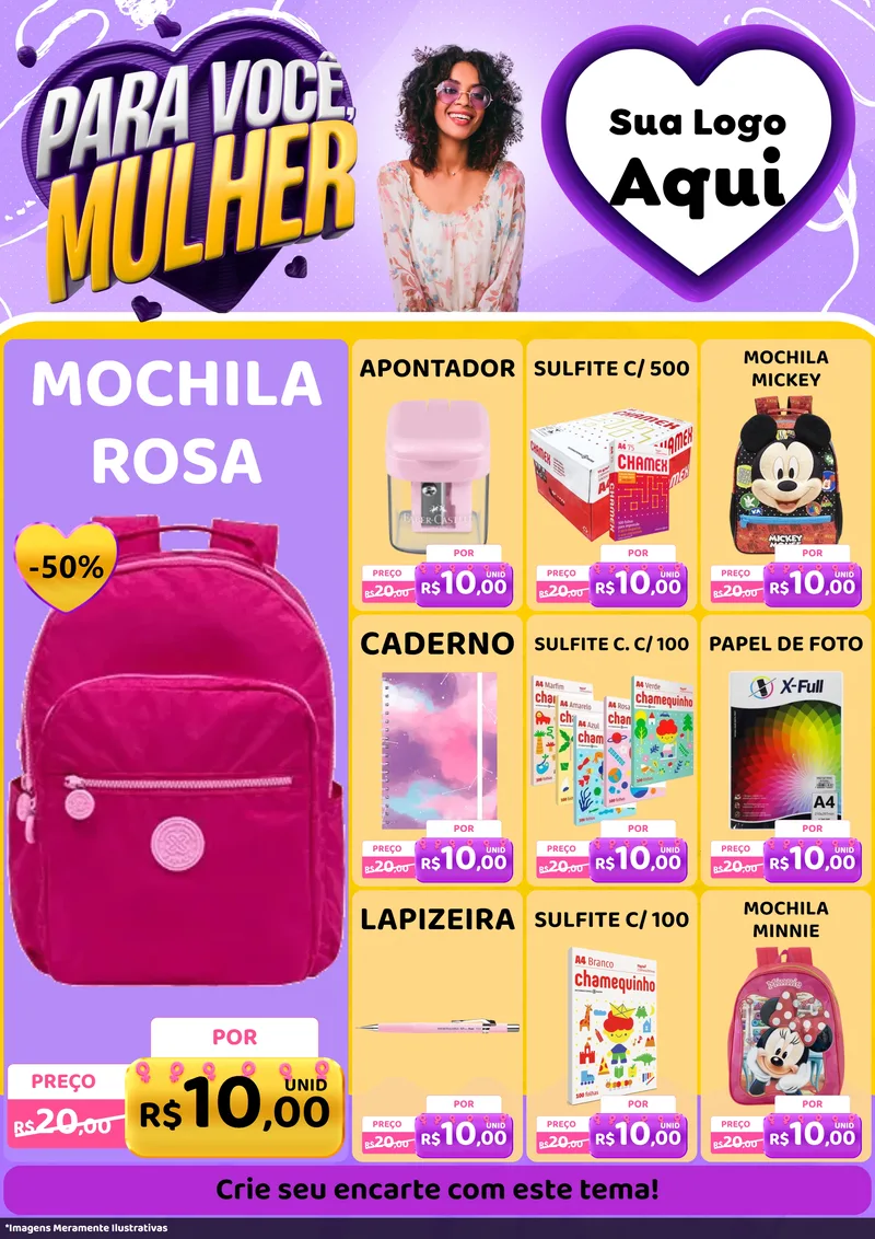 Modelo de Encarte para Encarte A4 Vertical com o tema Para Você, Mulher para Papelaria
