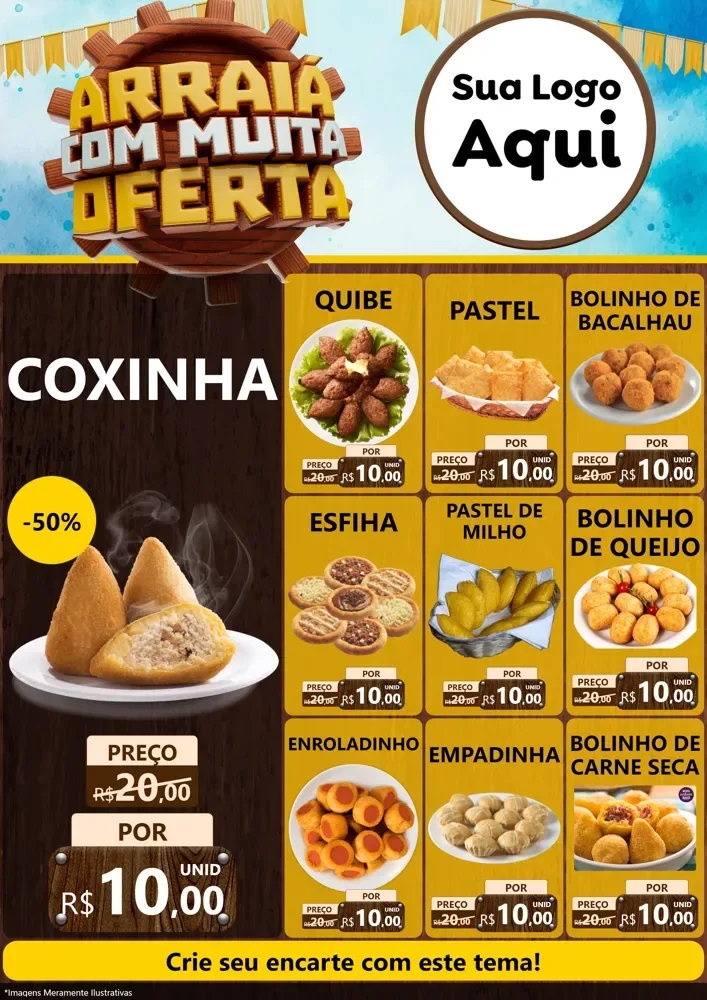 Modelo de Encarte para Encarte A4 Vertical com o tema Ofertas de São João - Junina para Salgadaria